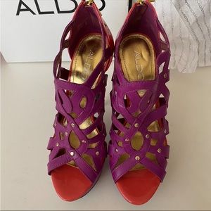 ALDO Orange Purple Zip Up Platform Heels Size 8.5